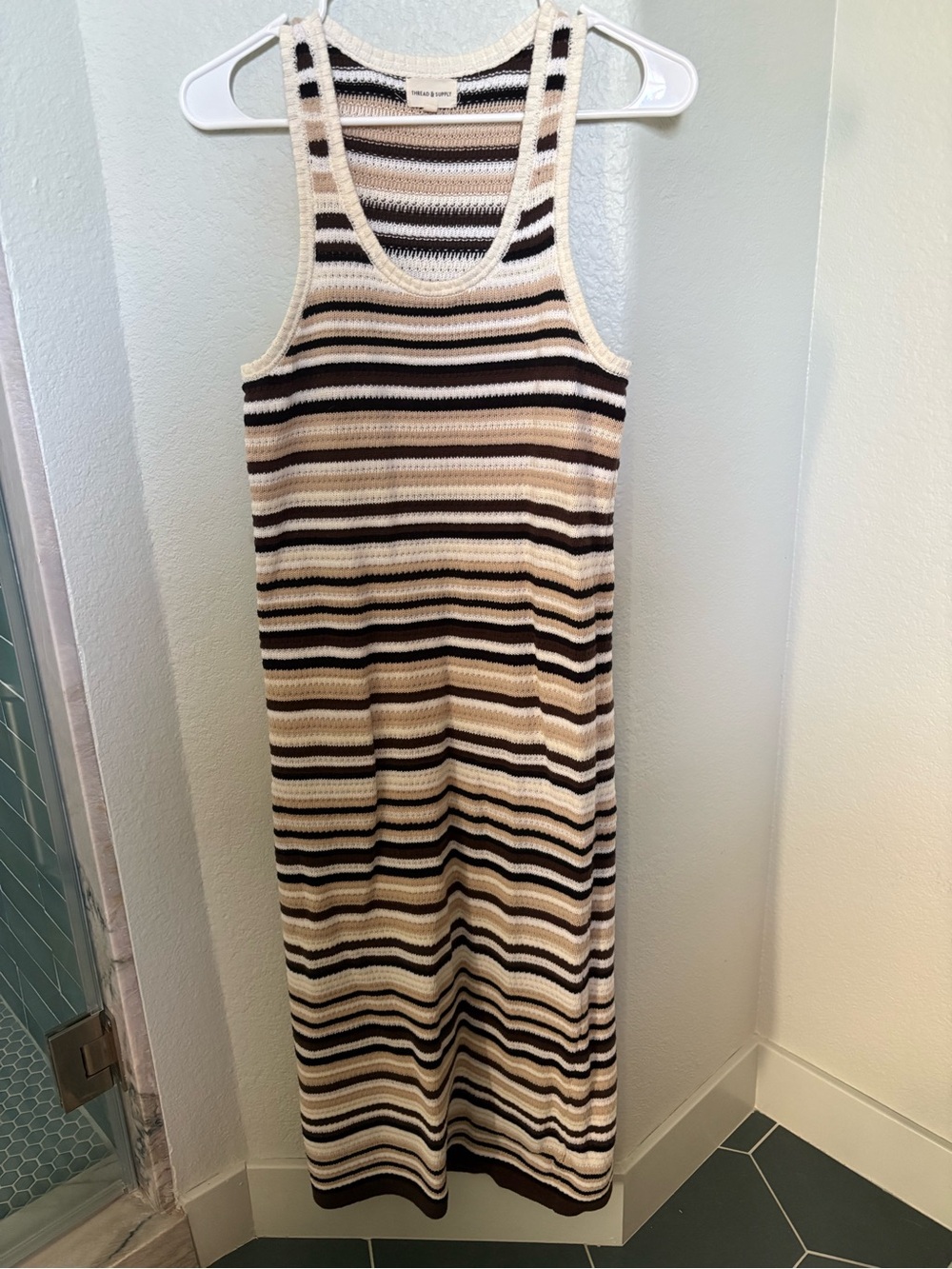 Striped Knit Tank Dress in Cream and Black by Thread & Supply